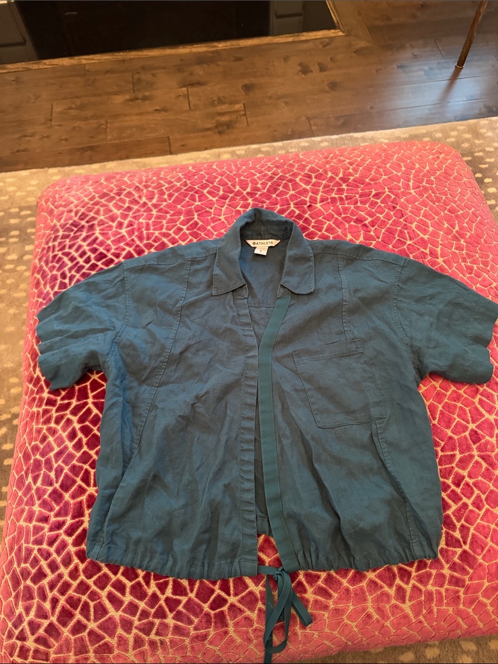 Athleta Teal Short-Sleeve Linen Jacket